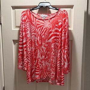 Cathy Daniels Red and White Patterned Blouse